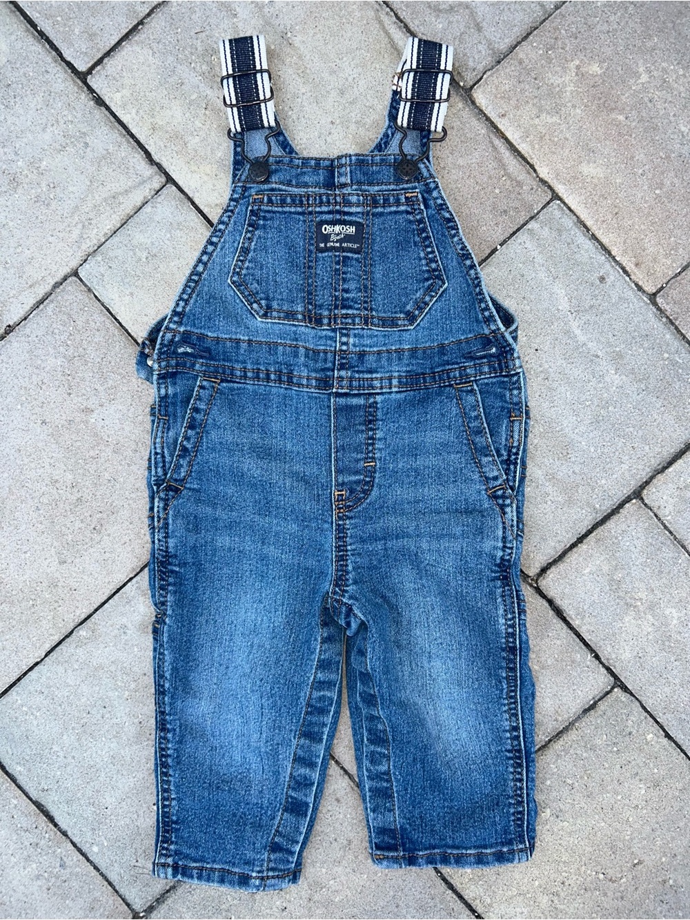OshKosh B'gosh Denim Overalls with Striped Straps - Blue